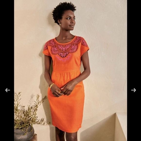 Boden Dresses & Skirts - NWT BODEN sz. 6R Fleur Embroidered Linen Dress Knee Length Crochet Eyelet Lace